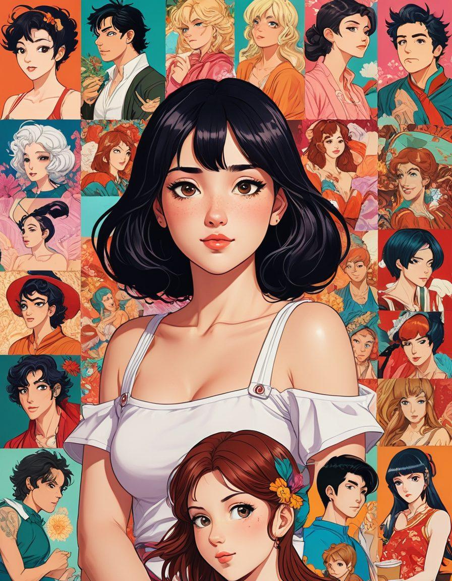 A vibrant, colorful collage illustrating the journey of adult animation, featuring iconic characters from early hentai manga transitioning into modern webcomic styles. The backdrop should blend elements from both eras, showcasing a detailed manga panel merging seamlessly with a digital webcomic frame. Include playful and suggestive motifs, highlighting the evolution in art style and storytelling. The characters should exhibit diverse emotions, emphasizing the narrative depth in adult animation. super-realistic. vibrant colors. digital art.